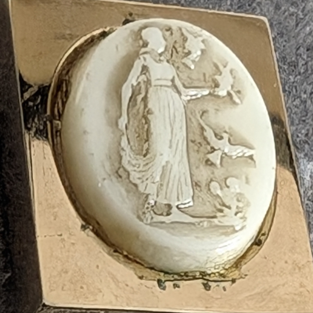 Milk Glass Cameo Goldtone Tie Lapel pin